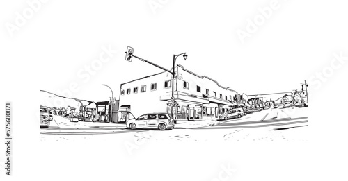 Building view with landmark of Port Alberni is the  city in Canada. Hand drawn sketch illustration in vector. 