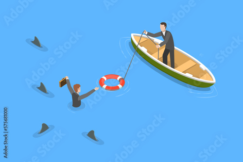 3D Isometric Flat Vector Conceptual Illustration of Government Bailout, Financial Crisis