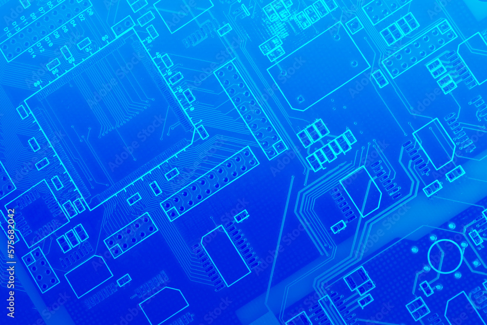 Digital circuit board background. Backdrop for it ads. Background with PCB lines. High technology concept. Curtains digital board. PCB scenery. Digital motherboard pattern. 3d rendering.