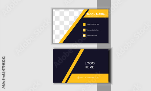 Creative abstract minimal clean modren simple business card design templet  with yellow and Navy blue color