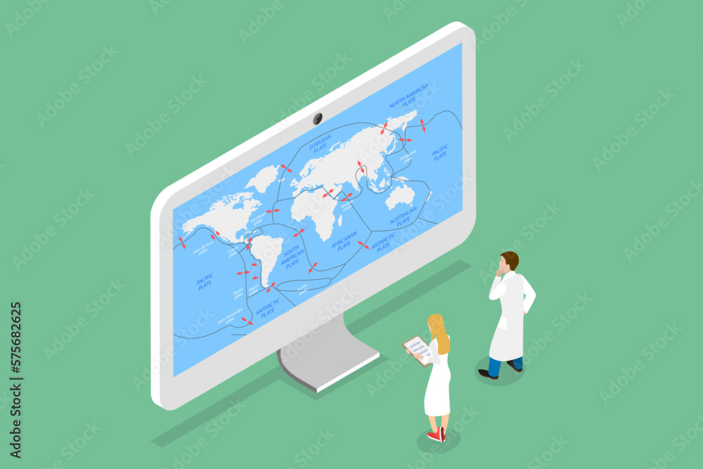 3D Isometric Flat Vector Conceptual Illustration of Map of Tectonic ...