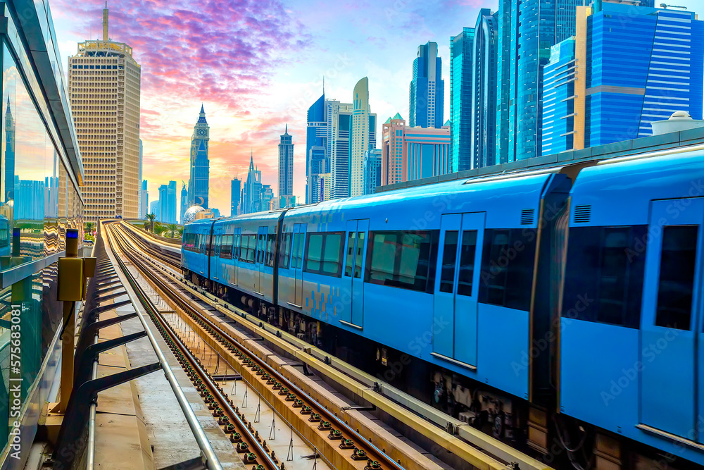 The impressive transportation infrastructure of Dubai includes a stylish metro station that reflects the city's commitment to modernity and innovation.