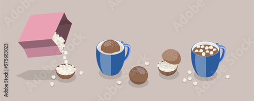 3D Isometric Flat Vector Set of Chocolate Bombs, Cocoa and Milk Dessert