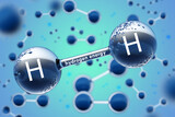 Hydrogen energy. H2 structure. Background from hydrogen elements. H2 molecules under magnification. Chemical composition of hydrogen atoms. ECO energy concept. H2 background for eco design. 3d image.