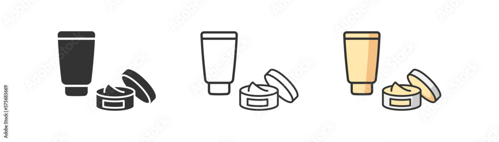 Hand cream icon on light background. Cosmetics, beauty symbol. Dermatology, facial, lotion, balm. Outline, flat and colored style. Flat design. Vector illustration. Hand cream icon on light background. Cosmetics, beauty symbol. Dermatology, facial, lotion, balm. Outline, flat and colored style. Flat design. Vector illustration.