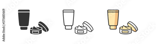 Hand cream icon on light background. Cosmetics, beauty symbol. Dermatology, facial, lotion, balm. Outline, flat and colored style. Flat design. Vector illustration.