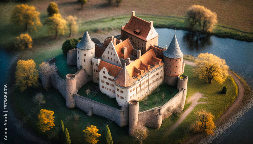 Naklejka premium Aerial view of a castle - generative ai
