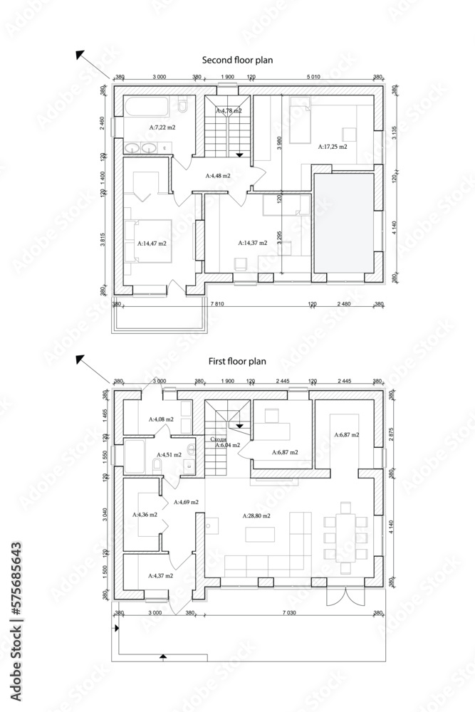 Vector architectural floor plan of a two storey building Vector architectural floor plan of a two storey building