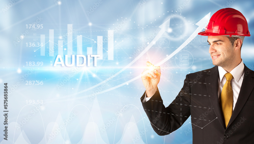Young Businessman with helmet concept Young Businessman with helmet concept