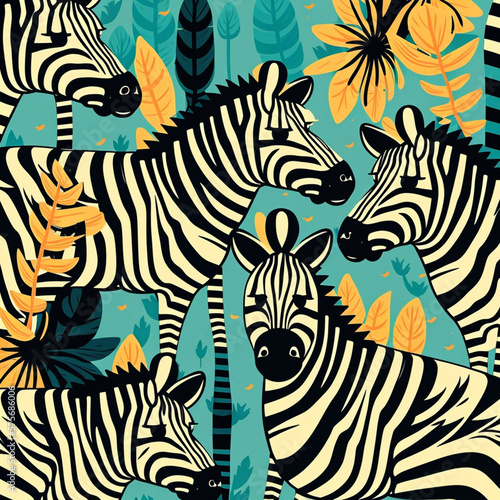 a pattern with zebras  cartoon  Generative AI