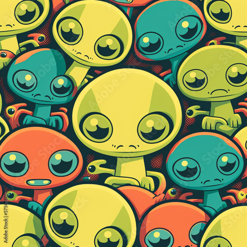 a pattern with alien, cartoon 2, Generative AI
