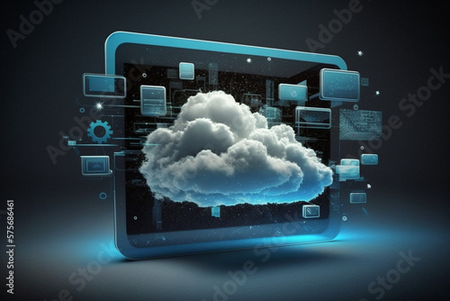 Cloud Computing Illustration. Ai generated.