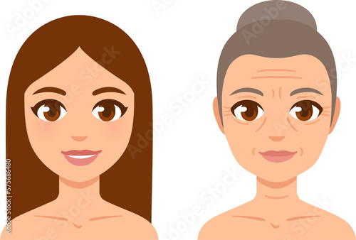Foto Young girl and senior woman with gray hair and wrinkles