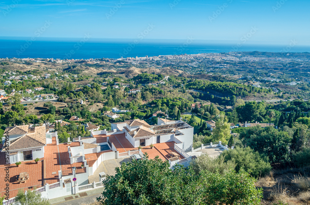 View from the town of Mijas with the Mediterranean Sea in the background, Spain
