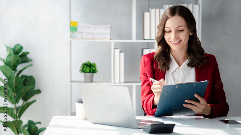 Beautiful woman is a businesswoman who leads a new generation of startups, a woman who runs and manages a business plan to build confidence and stability in business, woman-led business concept. Beautiful woman is a businesswoman who leads a new generation of startups, a woman who runs and manages a business plan to build confidence and stability in business, woman-led business concept.