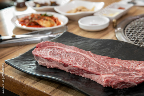 South Korea food. raw beef saddle meat