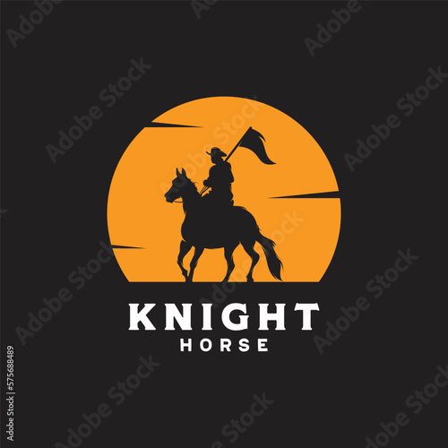 Horseback Knight Silhouette Horse Warrior Medieval logo design