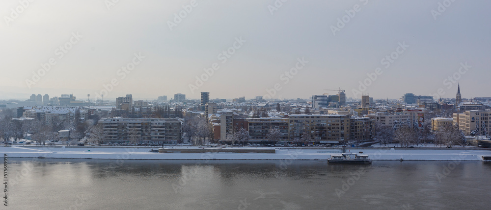 Panoramic view on Novi Sad from Petrovaradin fortress on winter