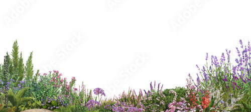 Fototapeta Naklejka Na Ścianę i Meble -  A small garden with flowers and shrubs. On a transparent background