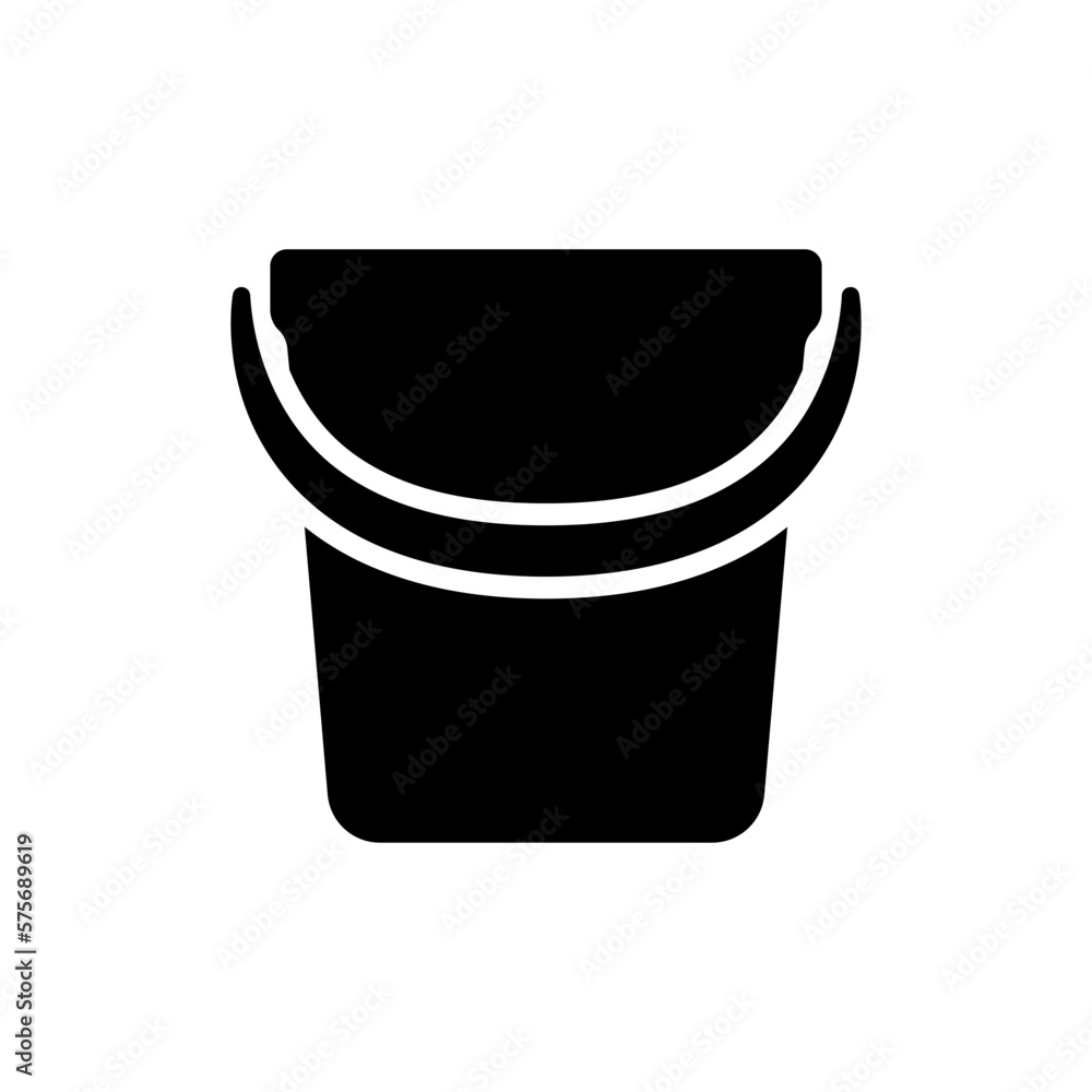 Bucket icon. Black silhouette. Front side view. Vector simple flat graphic illustration. Isolated object on a white background. Isolate. Bucket icon. Black silhouette. Front side view. Vector simple flat graphic illustration. Isolated object on a white background. Isolate.