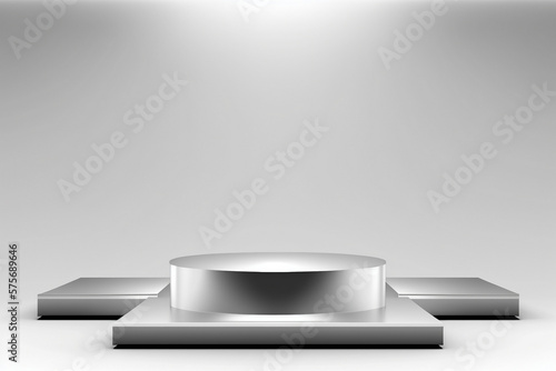 Platform or empty pedestal. Podium for the product. Silver box. photo