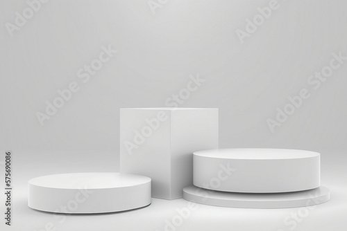 Platform or empty pedestal. Podium for product. White box.