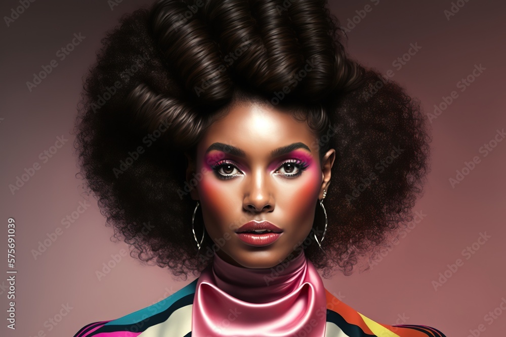 Black woman with retro 80's style. fashion portrait - Generative ai Black woman with retro 80's style. fashion portrait - Generative ai