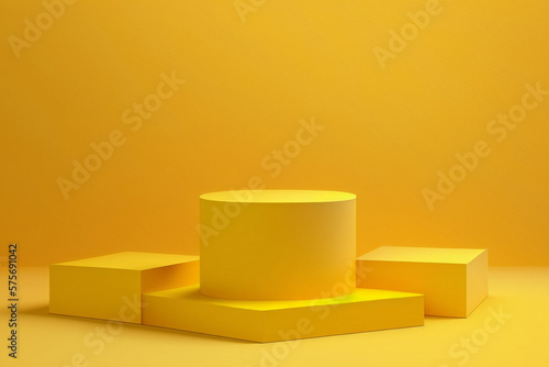 Platform or empty pedestal. Podium for the product. Yellow. 