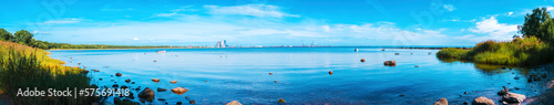 Panoramic image of Halmstad industrial port at Kattegat sea in Sweden