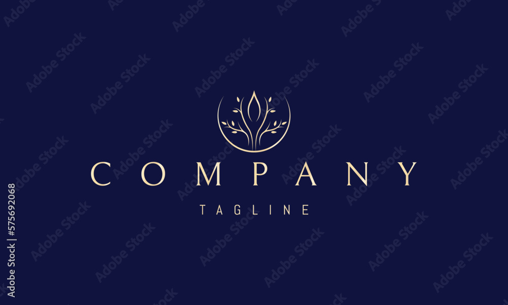 Vector golden logo on which an abstract image of a tree with a candle flame in the middle and an inverted moon at the base. Vector golden logo on which an abstract image of a tree with a candle flame in the middle and an inverted moon at the base.