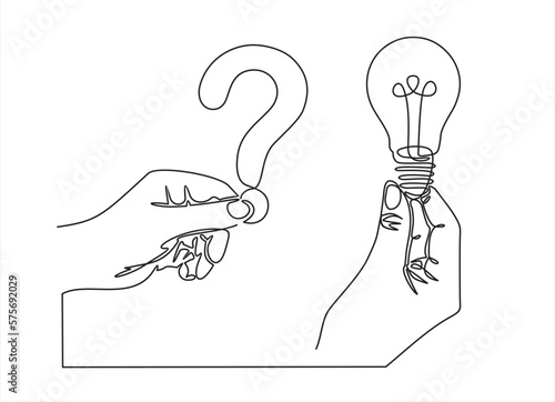 continuous single one line drawing of question and answer, solving problem or business solution, FAQ concept.