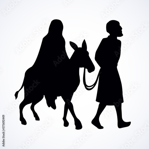 Joseph and Mary go to Bethlehem. Vector drawing