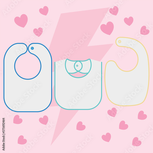 Baby cartoon icon set. Children's clothing to eat symbol, line or silhouette, simple and cute collection. Newborn children take care of accessory objects. Child memory writing kit for birthday.