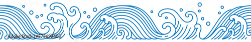 Fotografie, Obraz Oriental water wave seamless pattern. Line art.