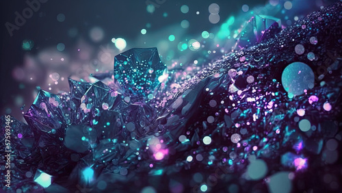 Droplets and other elements in purple and cyan