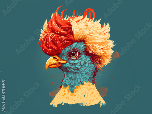 illustration of  chicken with elaborate hair © Andreas