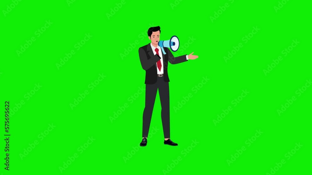 Business man talks to megaphone 2d animation green screen 4k Business man talks to megaphone 2d animation green screen 4k
