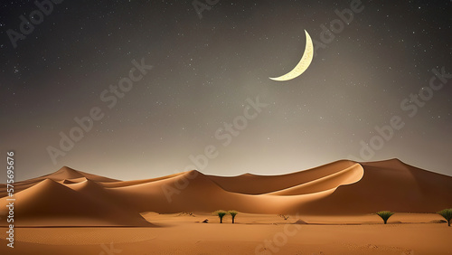 landscape with moon and desert  Ramadan nights