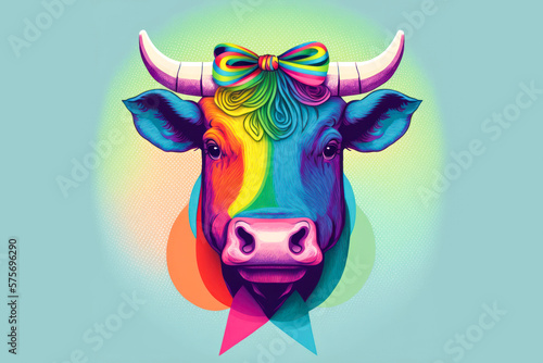 illustration of  cow head in rainbow colors © Andreas