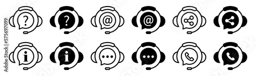  Support service icons. Call center symbols set. Customer support service icons set. Online customer support.