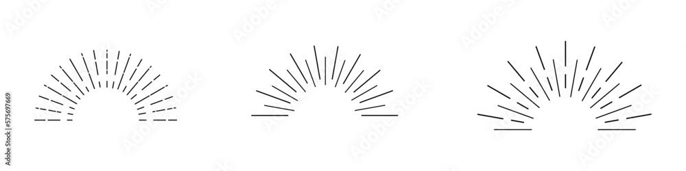 Obraz premium Sun rays or sunshine linear drawing. Vector