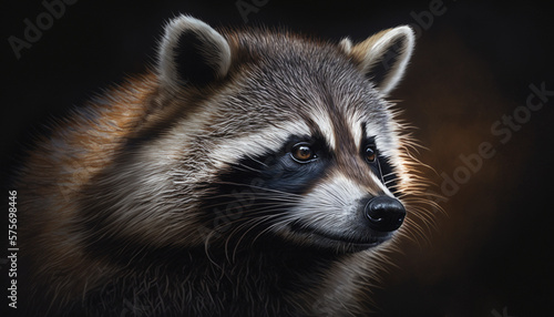 Digital art of a raccoon in partial shadow, highlighting the intricate details of its fur and face © Liana