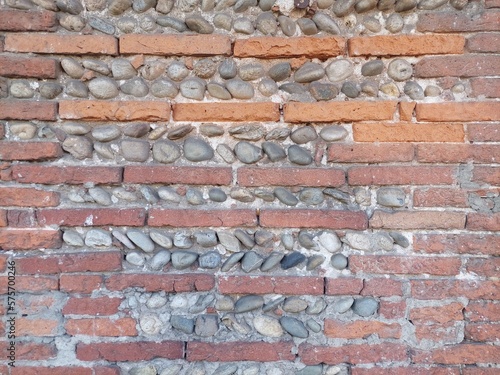 The texture of red brick and stone wall texture.