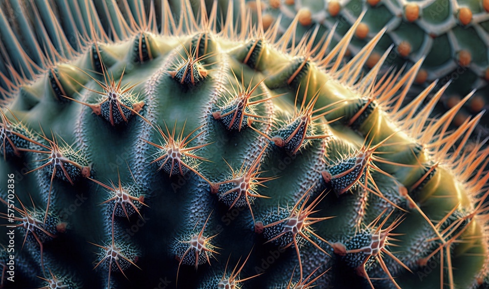 Obraz premium a close up of a cactus plant with many small spikes. generative ai