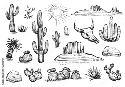 Print op canvas Desert set vector sketches