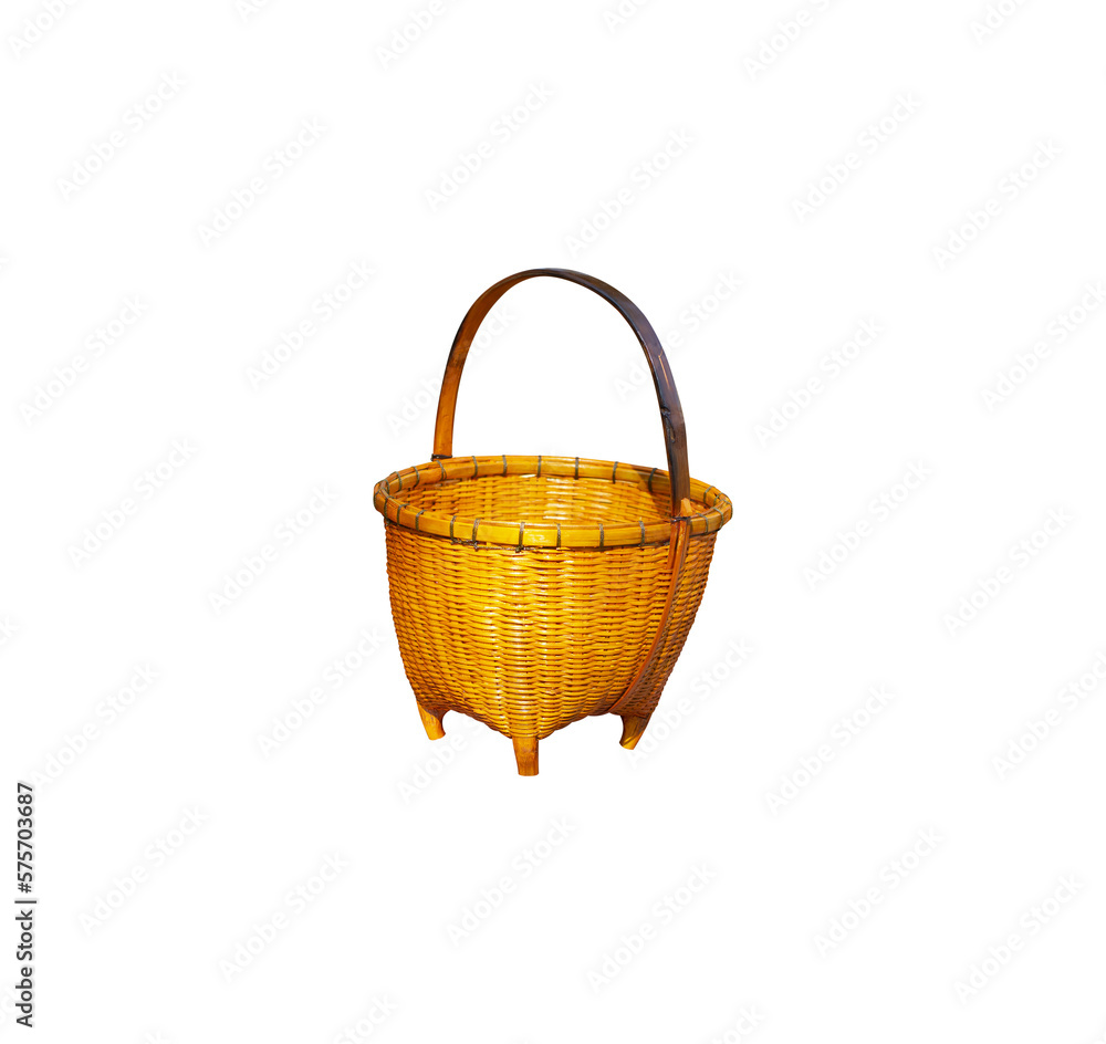 Empty wicker basket isolated on transparent background, Product of Thailand, PNG file.