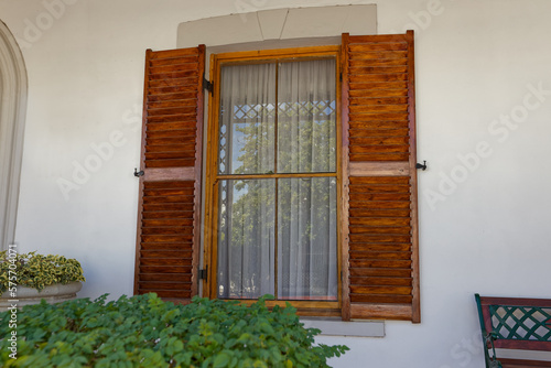 The outside of an old house in Worcester  South Africa  with wooden fittings.