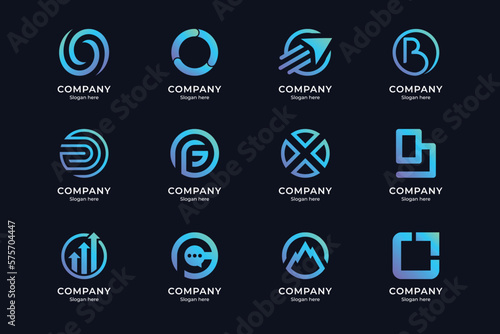 set of letter o and combination logo, with blue and purple gradient color style and dark blue background. suitable for business enterprises, technology, etc.