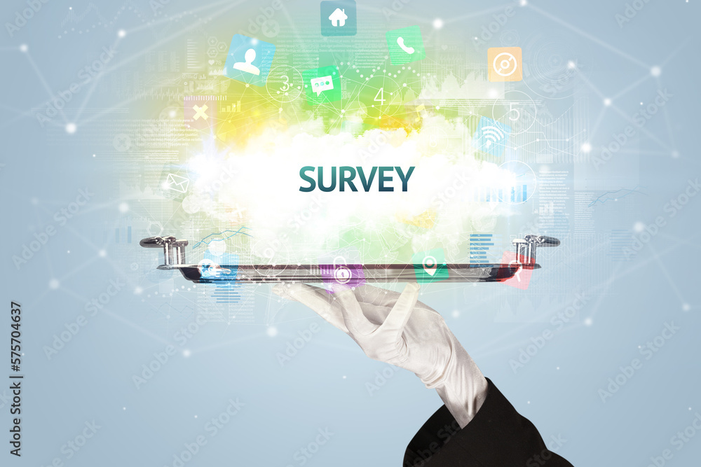 Waiter serving social networking concept Waiter serving social networking concept