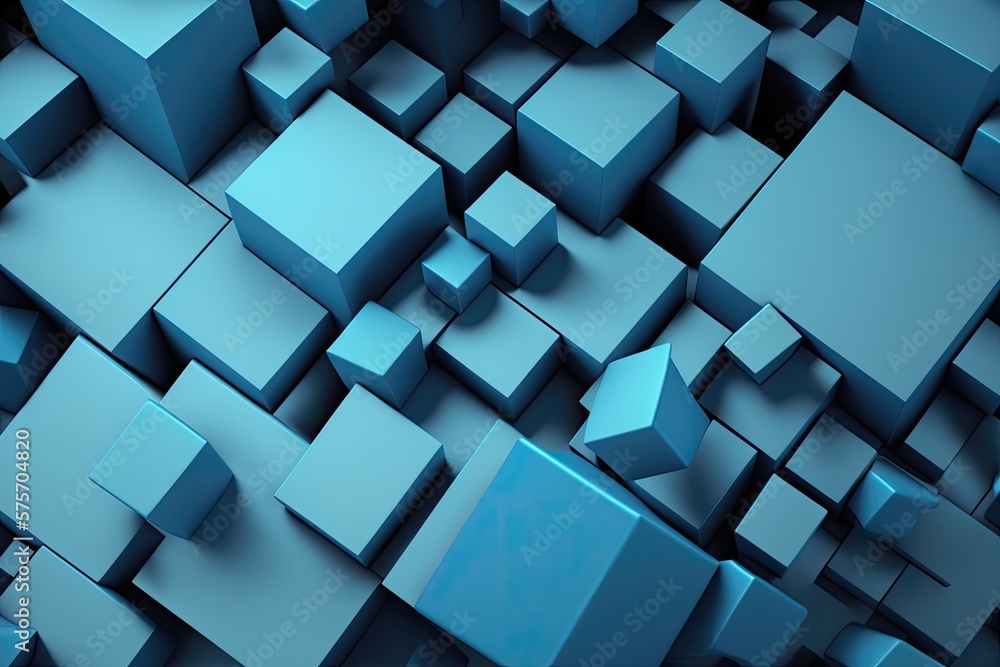 Obraz premium Abstract 3D render blue geometric background. Generative AI